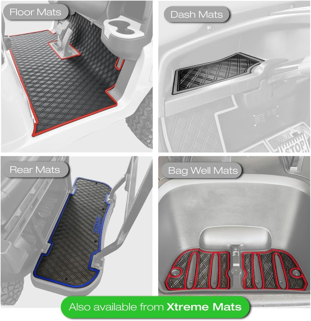Xtreme MATS Evolution D5 Golf Cart Floor Mat Set - Rubber Double Diamond Design - Fits DMAX, GT 4 & 6, D5 Including Evolution Maverick and Ranger Trims (All Black, D5 Front Row Only)