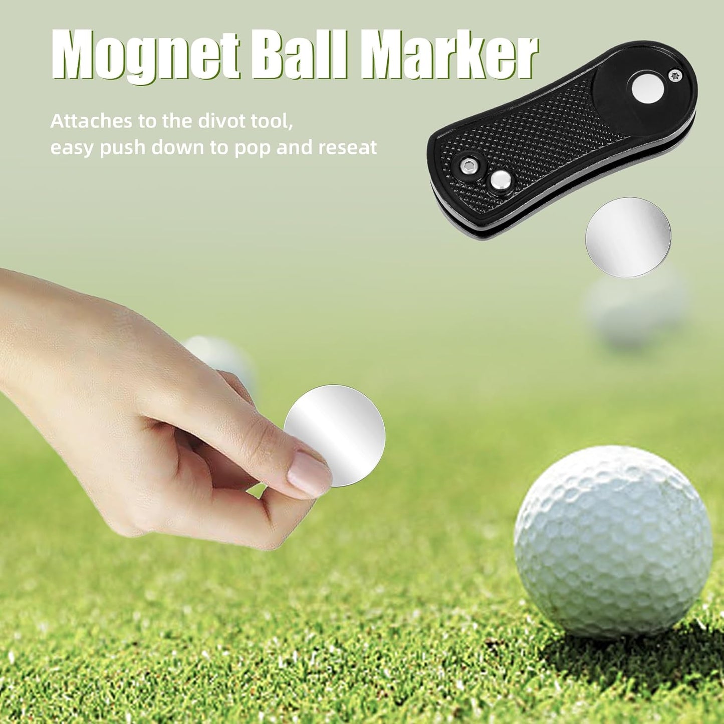 Mile High Life Golf Divot Repair Tool, All Metal Foldable Divot Tool with Pop-up Button & Magnetic Ball Marker