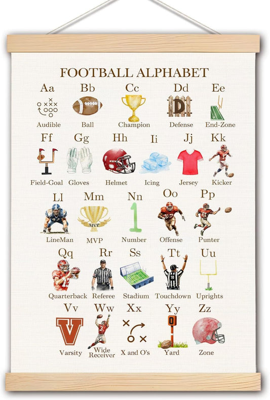 pouep Football Alphabet Nursery Wall Art Poster, Football Room Decor for Boys, Soccer Sports ABC Alphabet Educational Canvas Prints Wall Decor for Kids Boys Bedroom Nursery, 12x16 Inches
