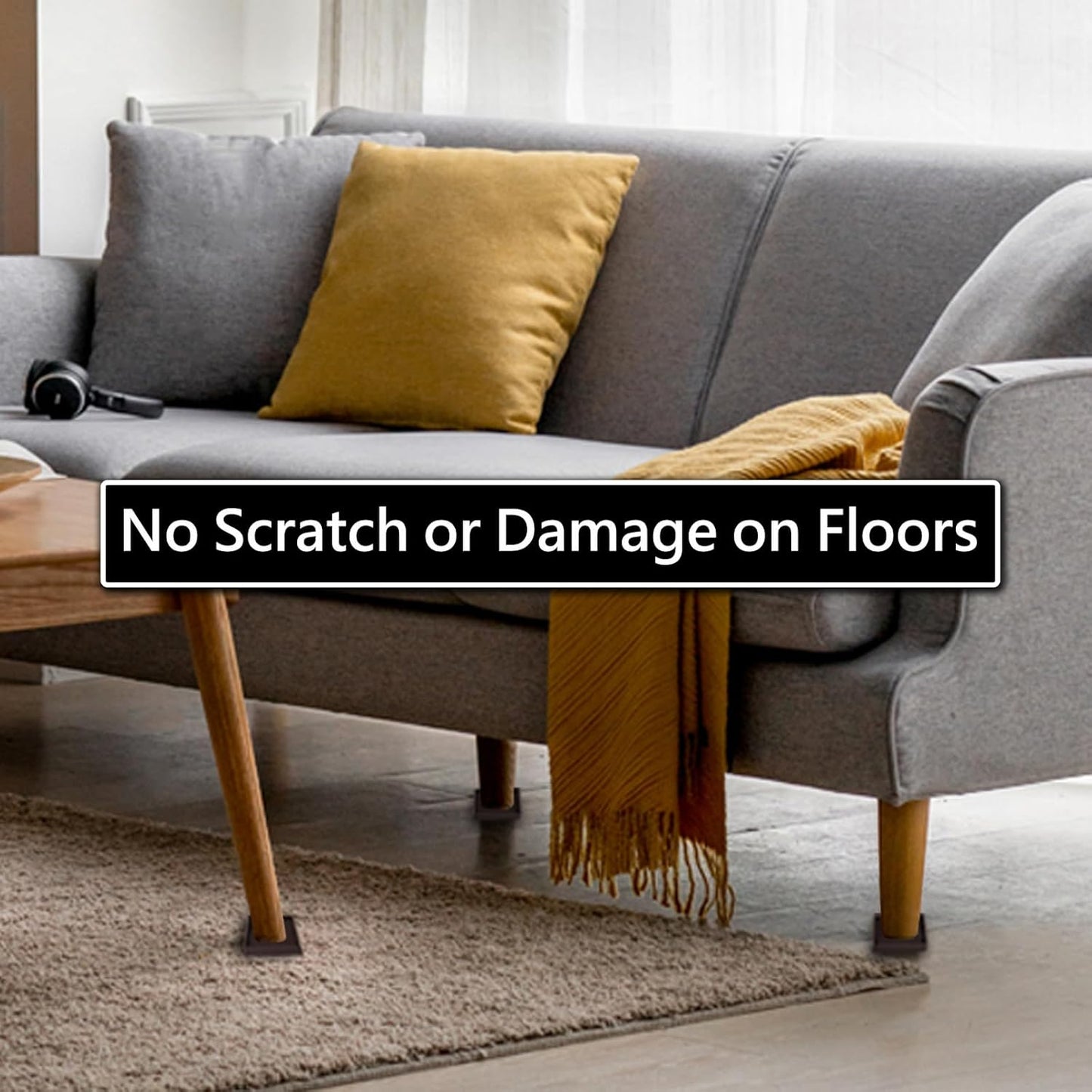 4x4 Square Rubber Furniture Caster Cups, Anti-Sliding Furniture Pads Bed Stopper Floor Protectors with Grip - Protect Any Flooring