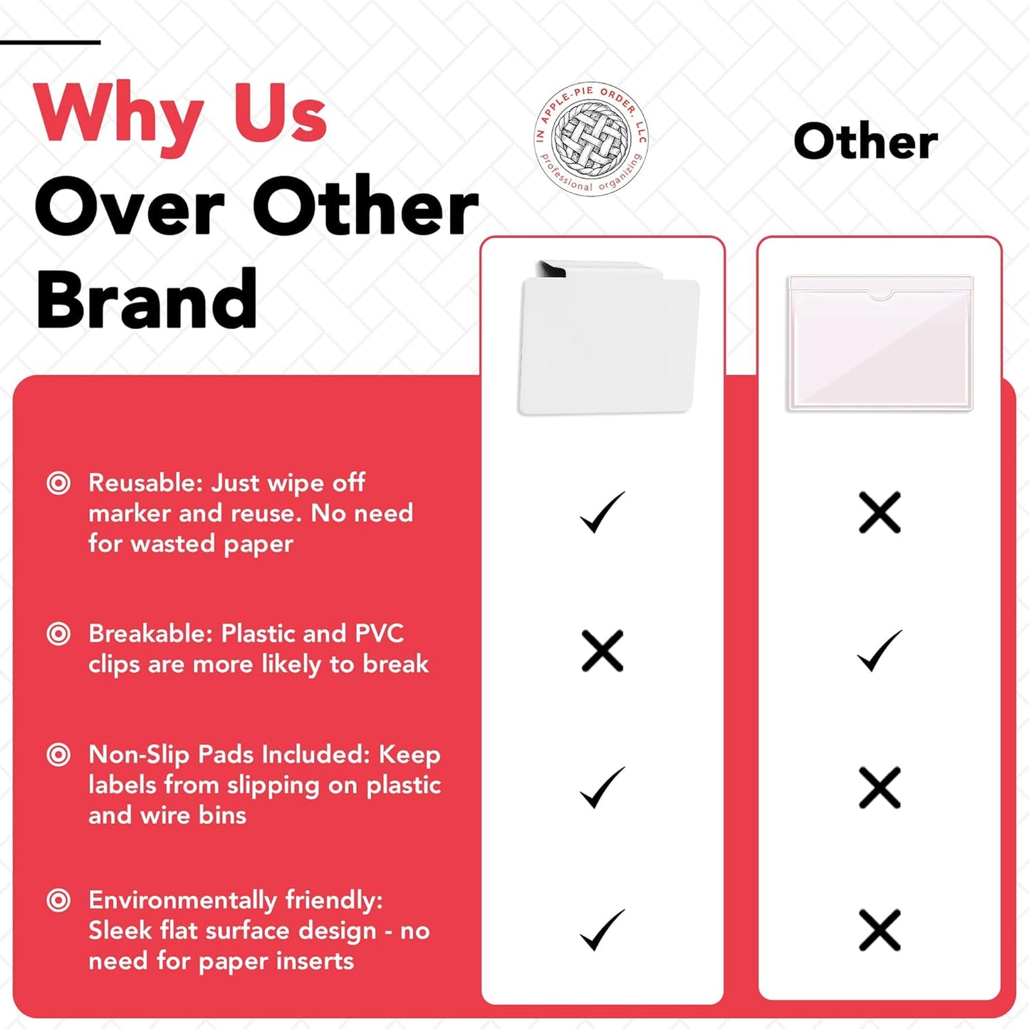 Labels for Storage Bins | Metal Storage Bin Clips (2.5” x 3.5”) - Set of 8 Basket Clip On Tags for Storage Bins w/Non-Slip Grip Pads & Dry Erase Marker - Removable Bin Labels for Storage Baskets