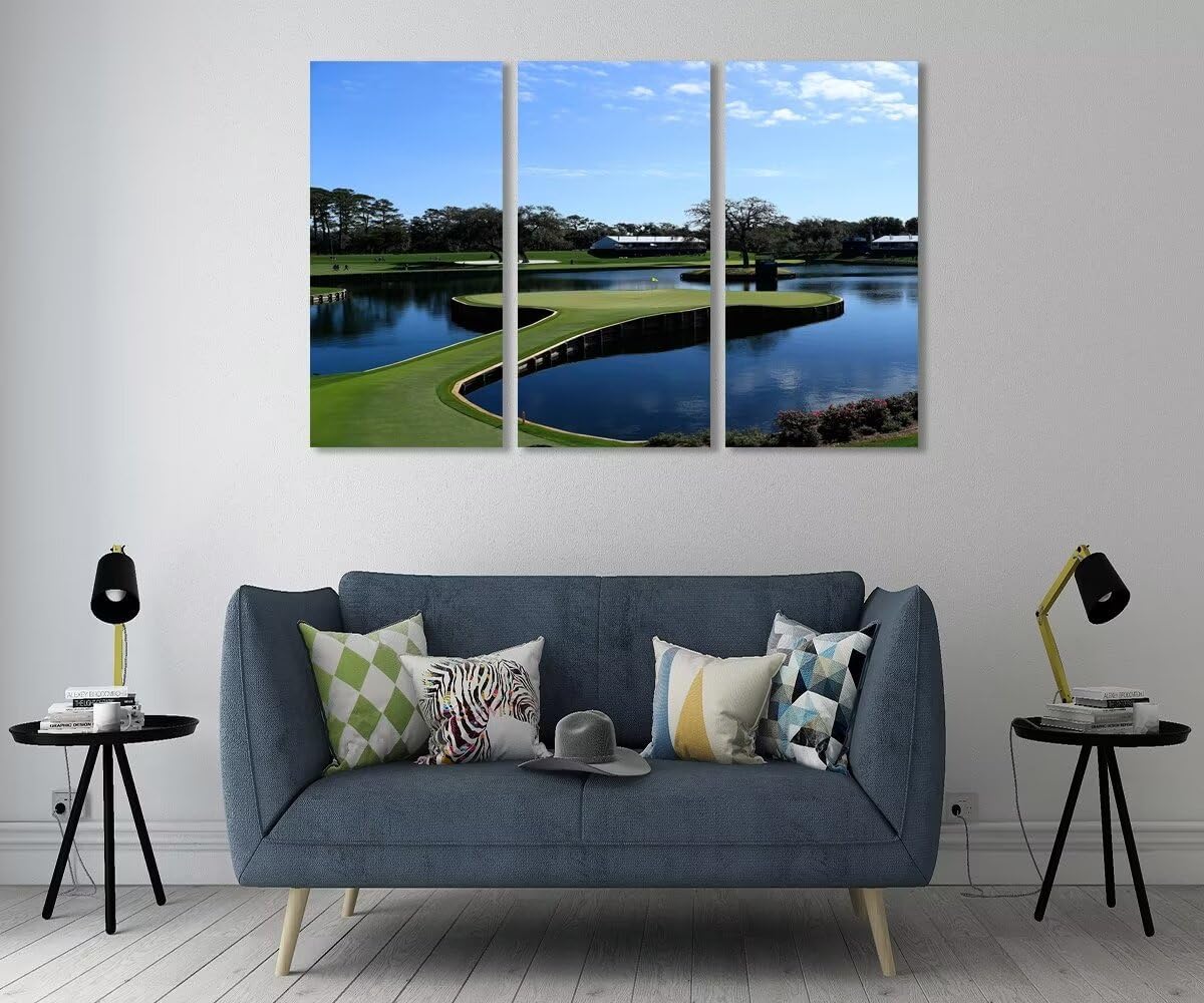 USA Golf Course Wall Art for Living Room Bedroom Bathroom Home Decorations TPC Sawgrass Golf Course Pictures Posters Framed Artwork Ready to Hang(12''W x 24''H x3)