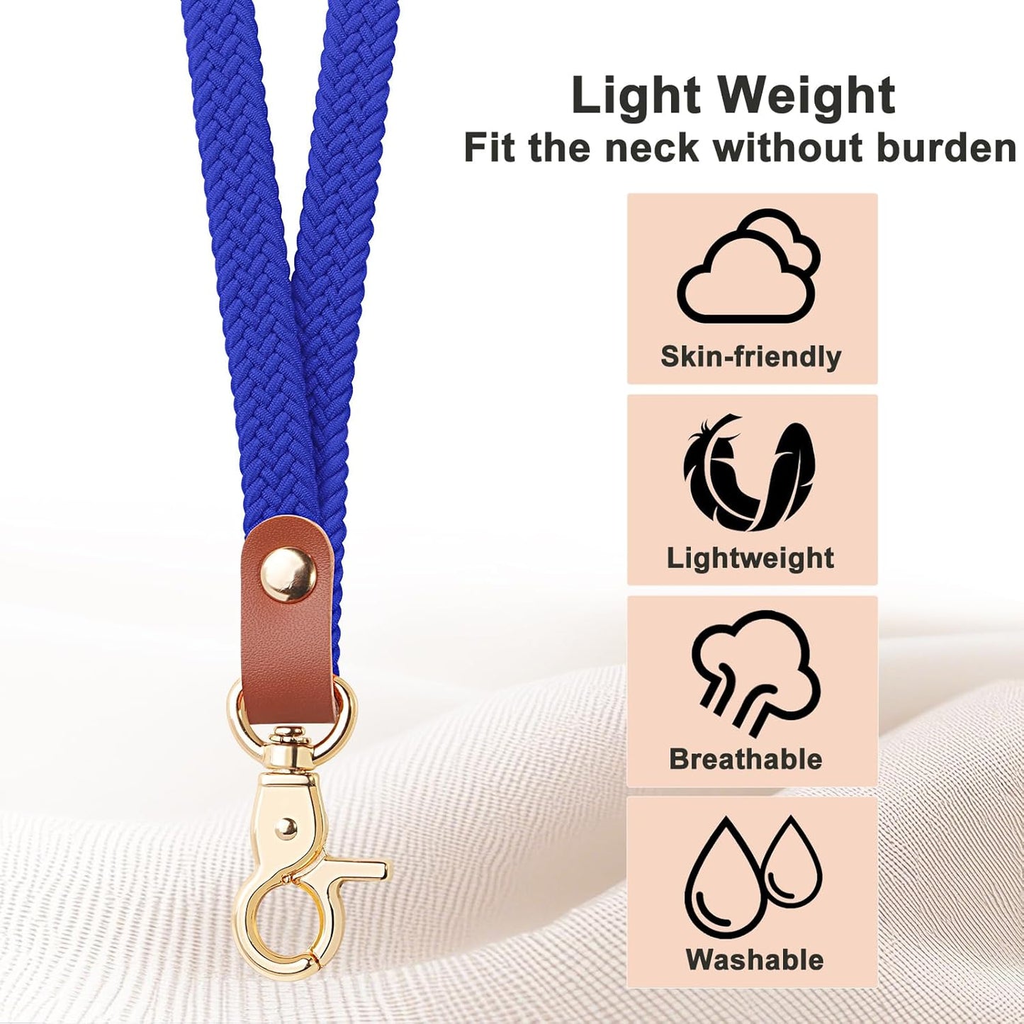Fishent Stretchy Thin Lanyards for Keys ID Badges, Cute Long Teacher Neck Key Lanyard Keychains for Women Men Wallet Phone(Clein Blue)
