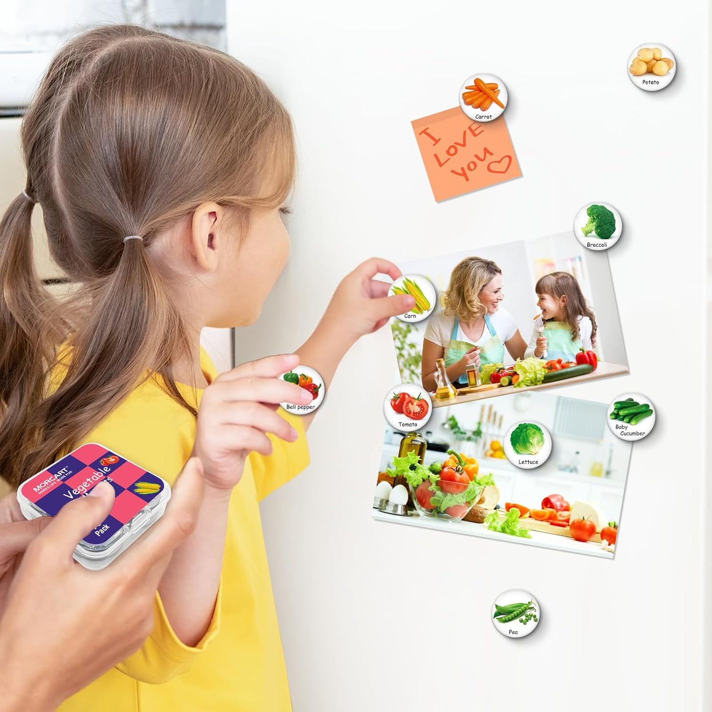 MORCART 16PCS Food Magnets for Fridge, Cute Vegetable Magnets for Refrigerator Locker Whiteboard Decorative Magnetic Board Cabinets Classroom Office Cubicle School