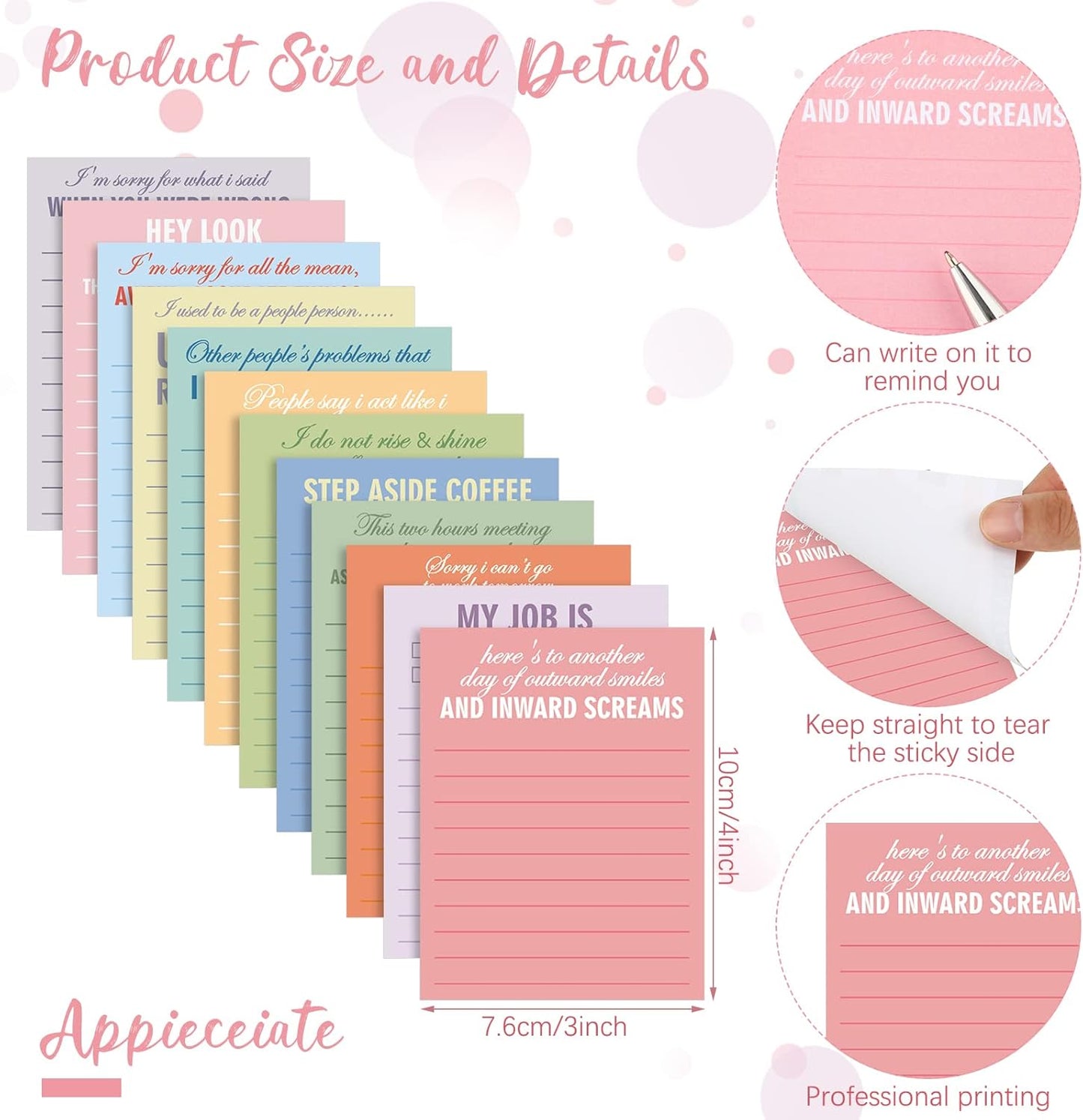 Geyee 24 Pcs Sarcastic Sticky Notes with Funny Pens Fun Notepads for Adults Coworkers Nurse 3 x 4 Inch to Do List Notepads with Sayings Pen for Lab Week Gifts Teacher Office Supplies