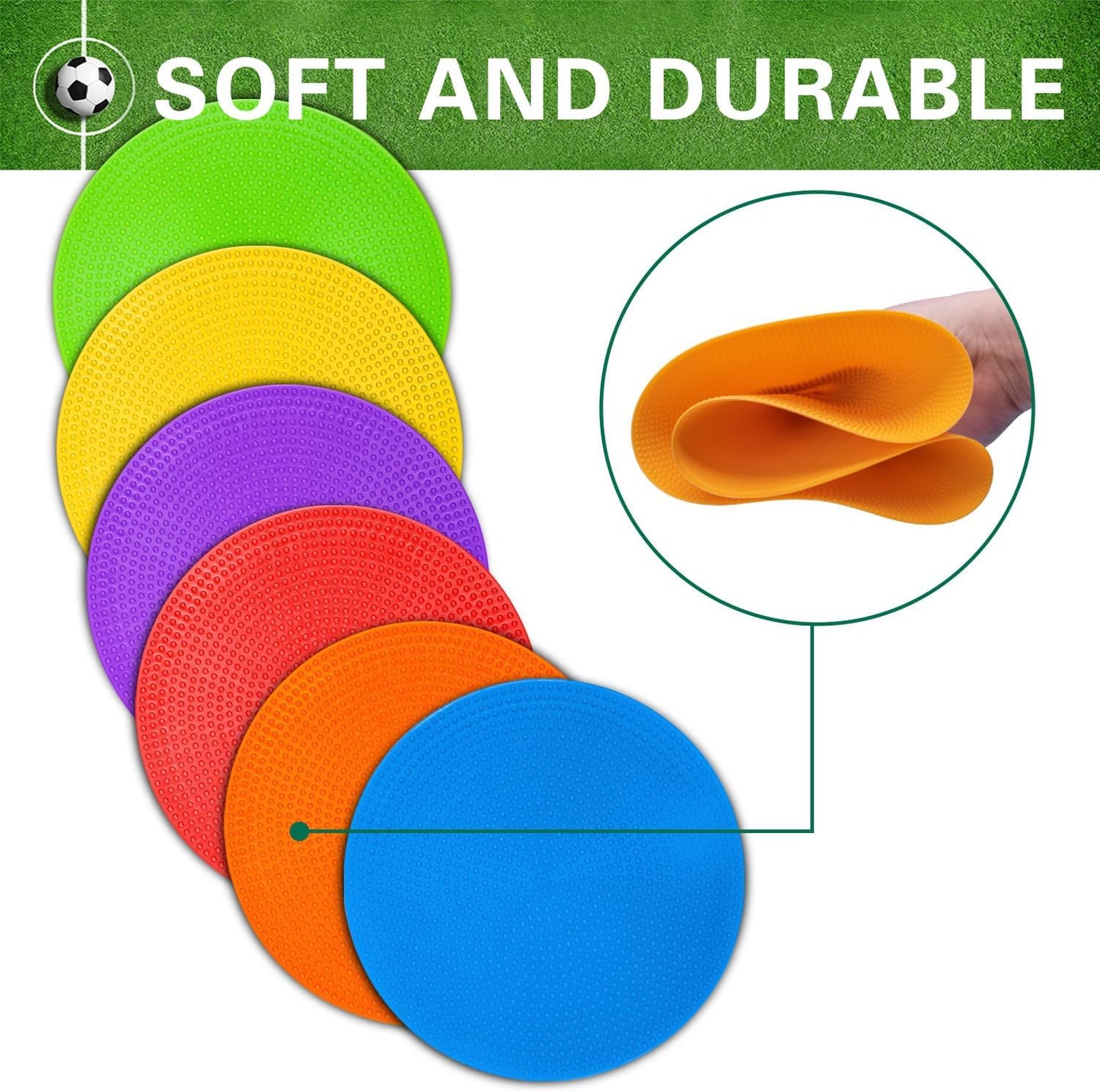 Poly Spot Markers 9 inch Non-Slip Rubber Agility Training Markers Floor Dots Flat Field Cones for Football, Soccer, Basketball, School Exercise Drills, Dance Practice