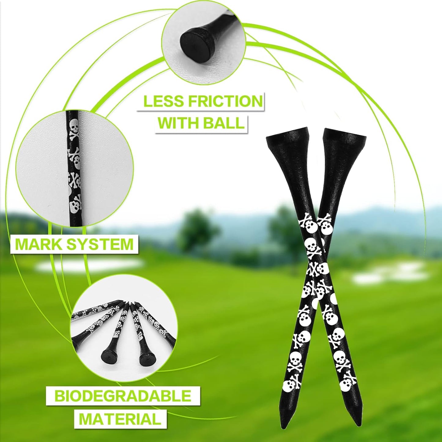 FINGER TEN Golf Tees Wood 3 1/4 2 3/4 Inch Wooden Bamboo 50/120 Count, Durable Biodegradable Colored Bulk Tee 70mm 83mm