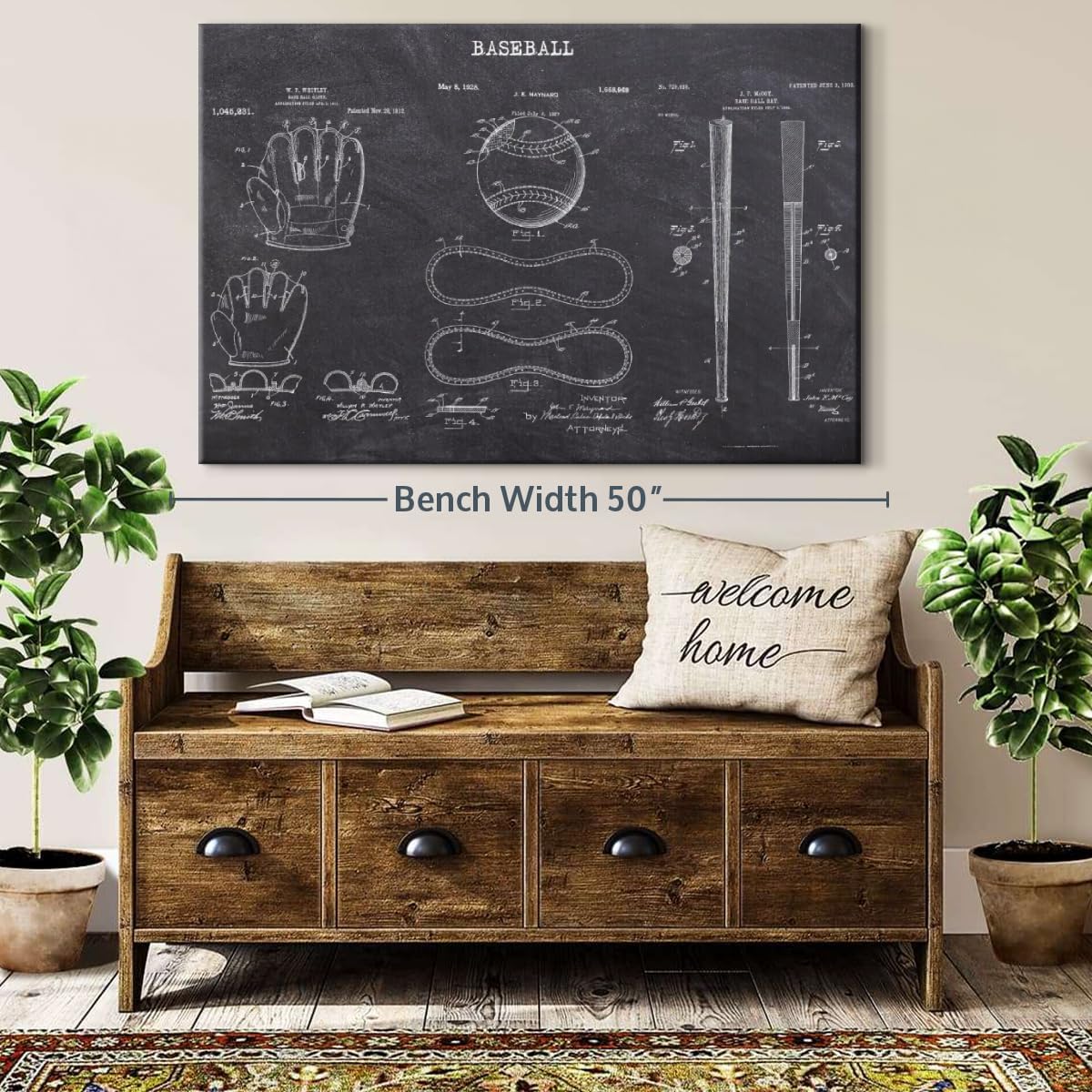 ElephantStock Baseball Patents Canvas - 1 Panel Sports Patent Wall Art Decor - Sports Decorations for Boys Room - Wall Art and Office Decor - 45" X 30"
