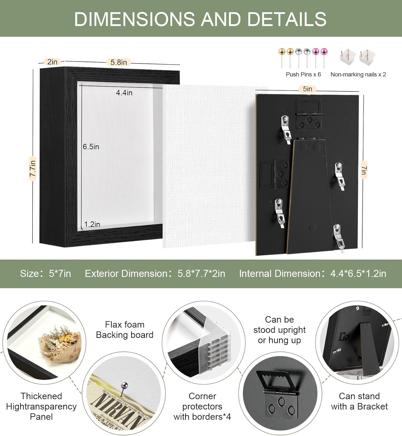 5x7 Mini Shadow Box Display Case Picture Frame with Soft Linen Back,Small Deep Black Shadow Box 5x7 for Flowers Medal Display Case Jersey pet Graduation Memorabilia Baby Ltems Crafts Photos