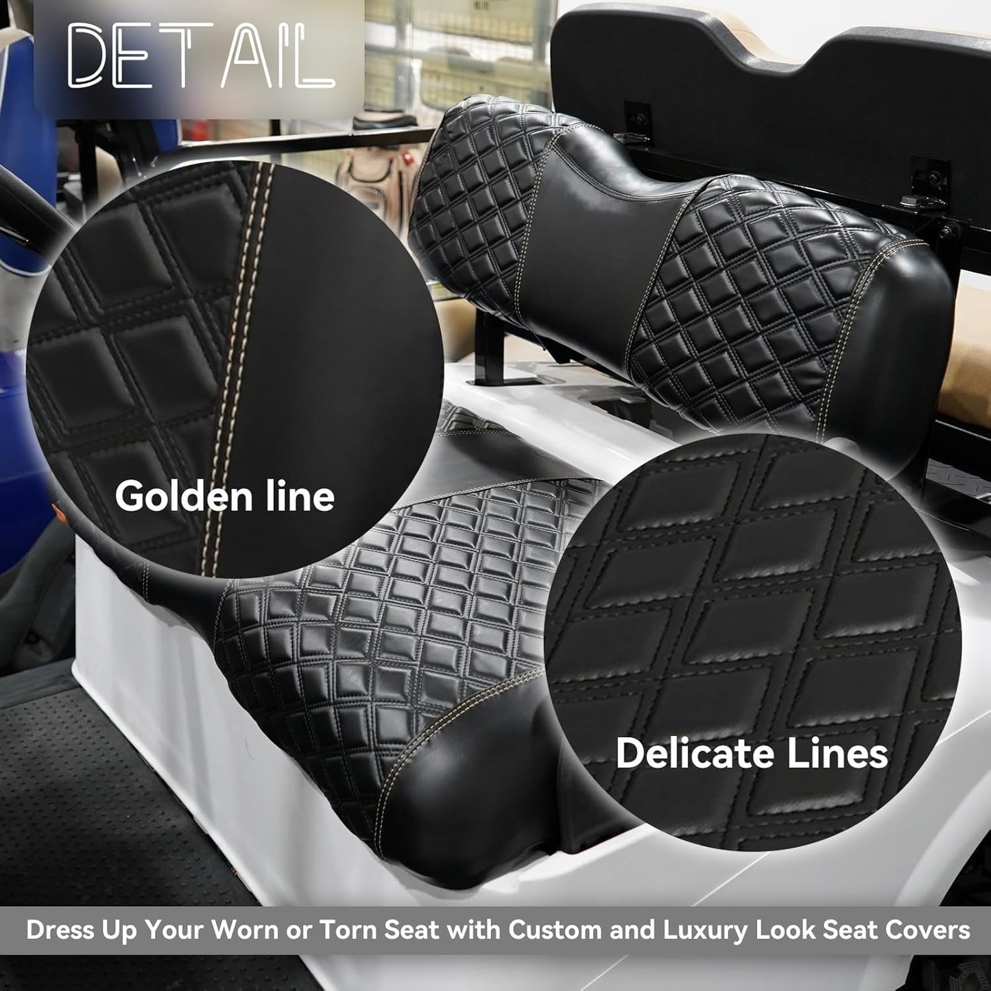 Golf Cart Seat Covers for EZGO RXV 2008 Up Front OEM Universal Seat Cushion, Marine Grade Vinyl Leather EZGO RXV Seat Covers/Easy to Install-Black (2PCS)