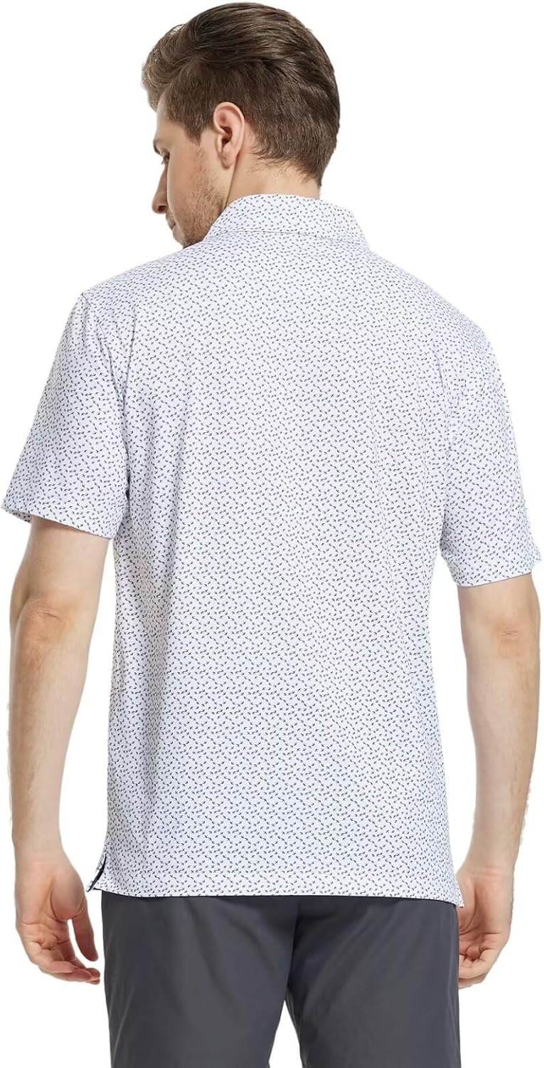 M MAELREG Mens Golf Shirt Short Sleeve Dry Fit Print Moisture Wicking Performance Patterns Collared Polo Shirt