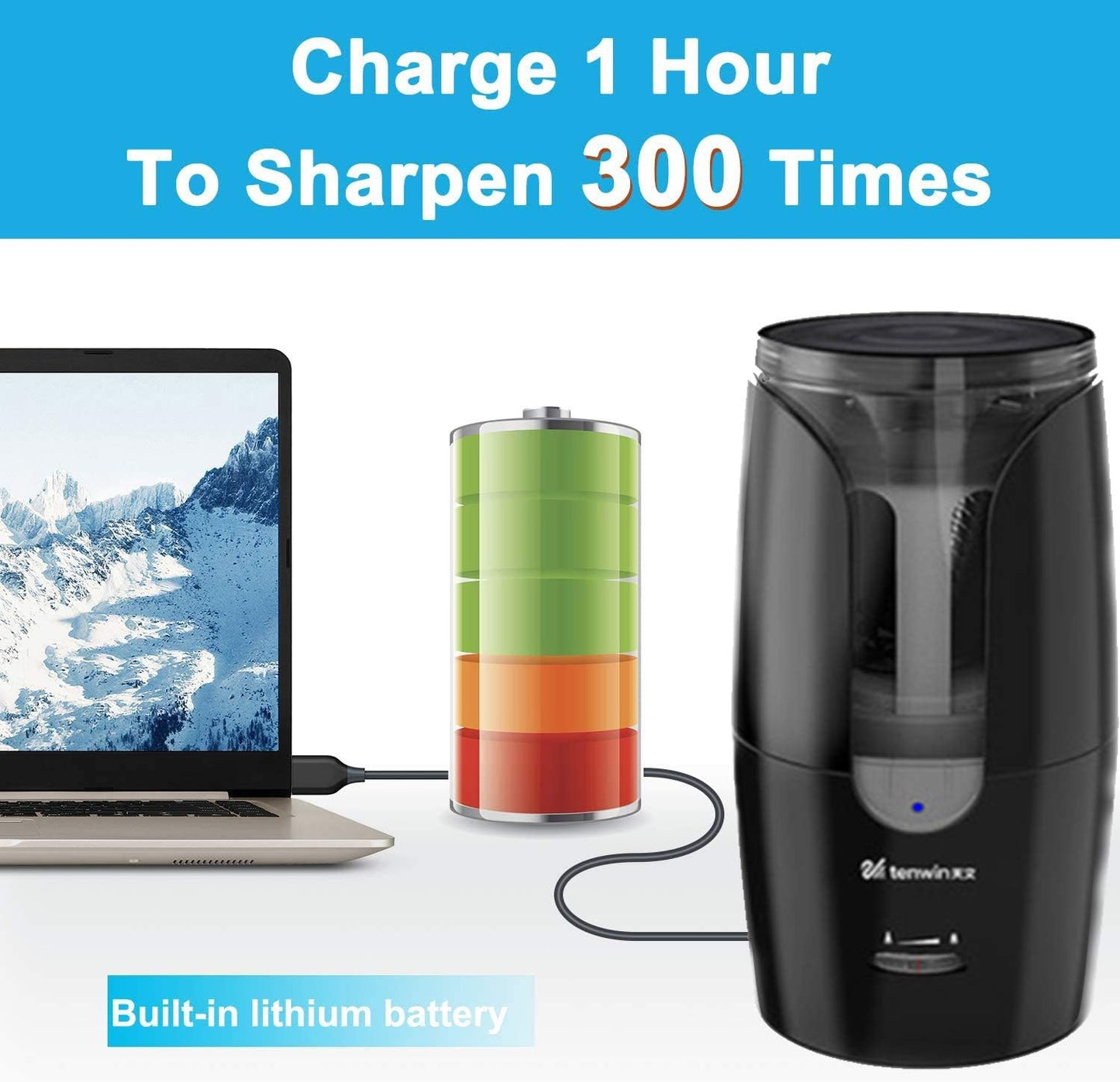 Chargeable Electric Pencil Sharpener, Heavy Duty Adjustable Art Sharpeners, Powered Auto-Stop Pencil Sharpener for Teacher Use, School, Home, Classroom Product Supplies 8028 (Black)