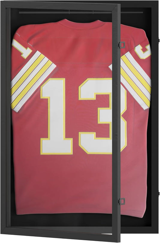 HBCY Creations Matte Black Jersey Frame Display Case - 24x36 Premium Shadow Box with Anti-Theft Lock, Acrylic Window, Solid Wood Frame, Fits, Includes Hanger and Hanging Hardware