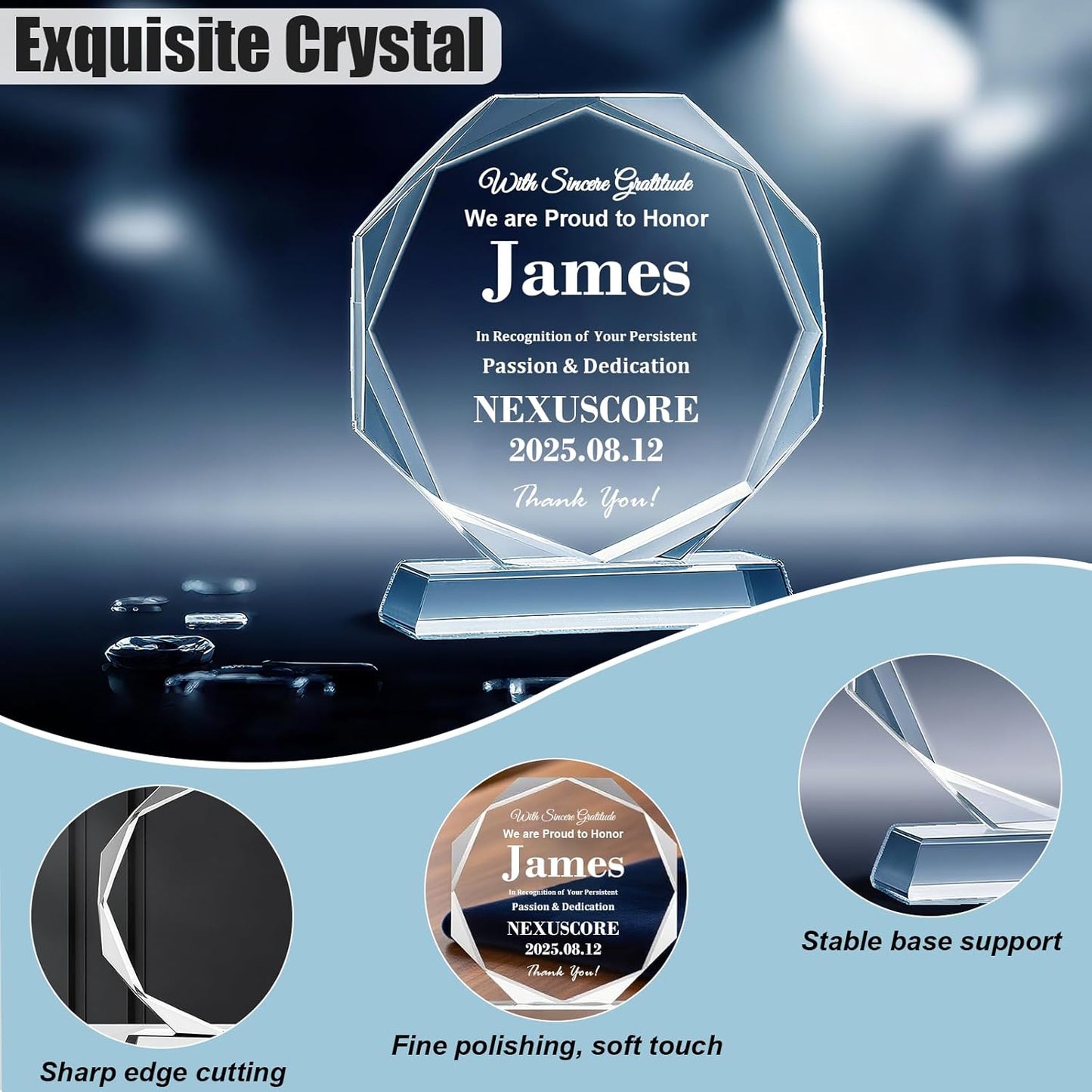 Personalized Crystal Trophy - Customizable Trophy Award with Name/Logo/Text for Retirement Plaque Employee Recognition Trophies