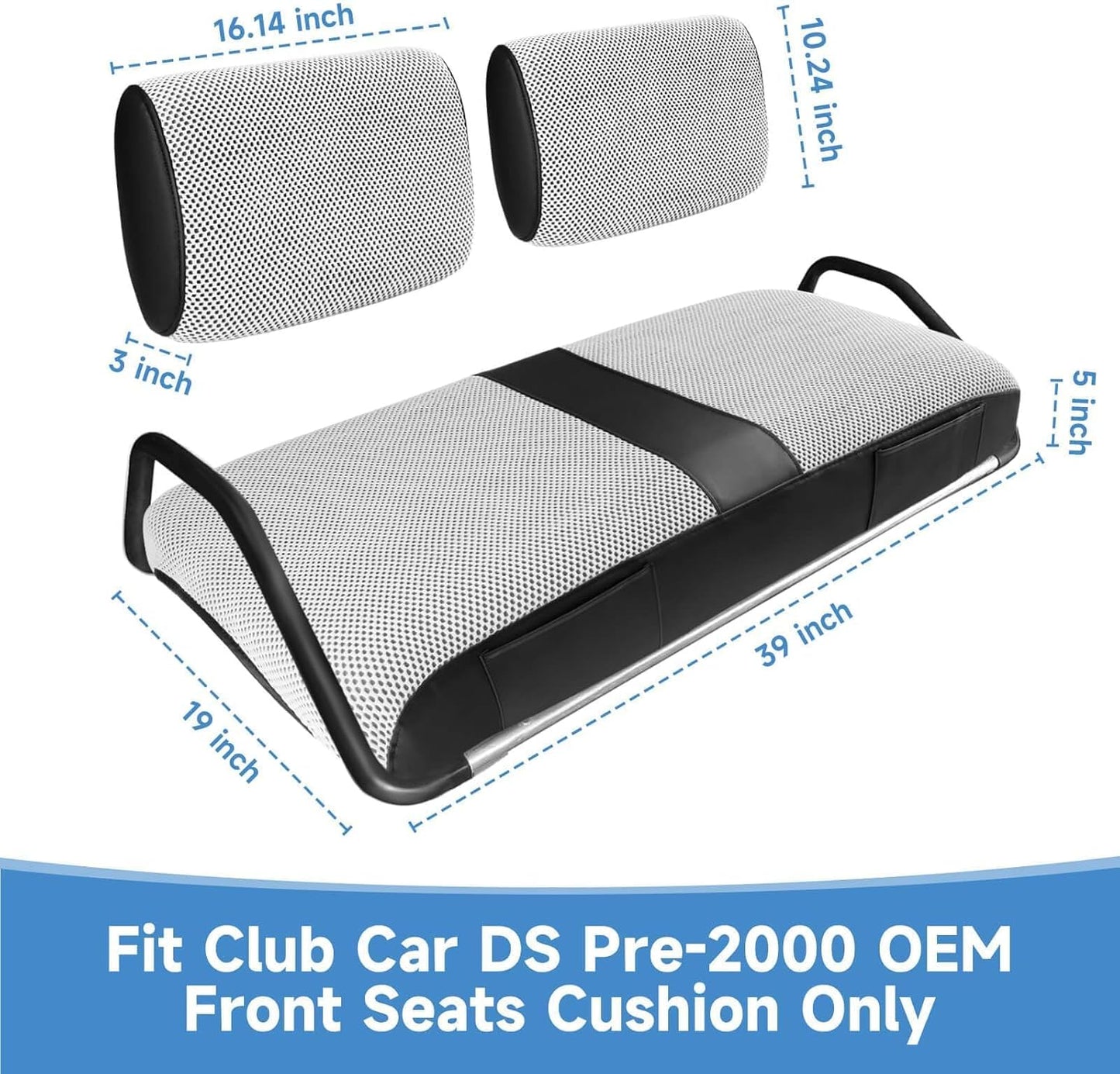 Club Car DS Pre-2000 Seat Cover, Golf Cart Seat Covers for Club Car DS 1982-2000 OEM Ordinary Seat, Breathable Polyester Mesh Cloth and Leather Combination Appearance, No Need Detaching Armrests