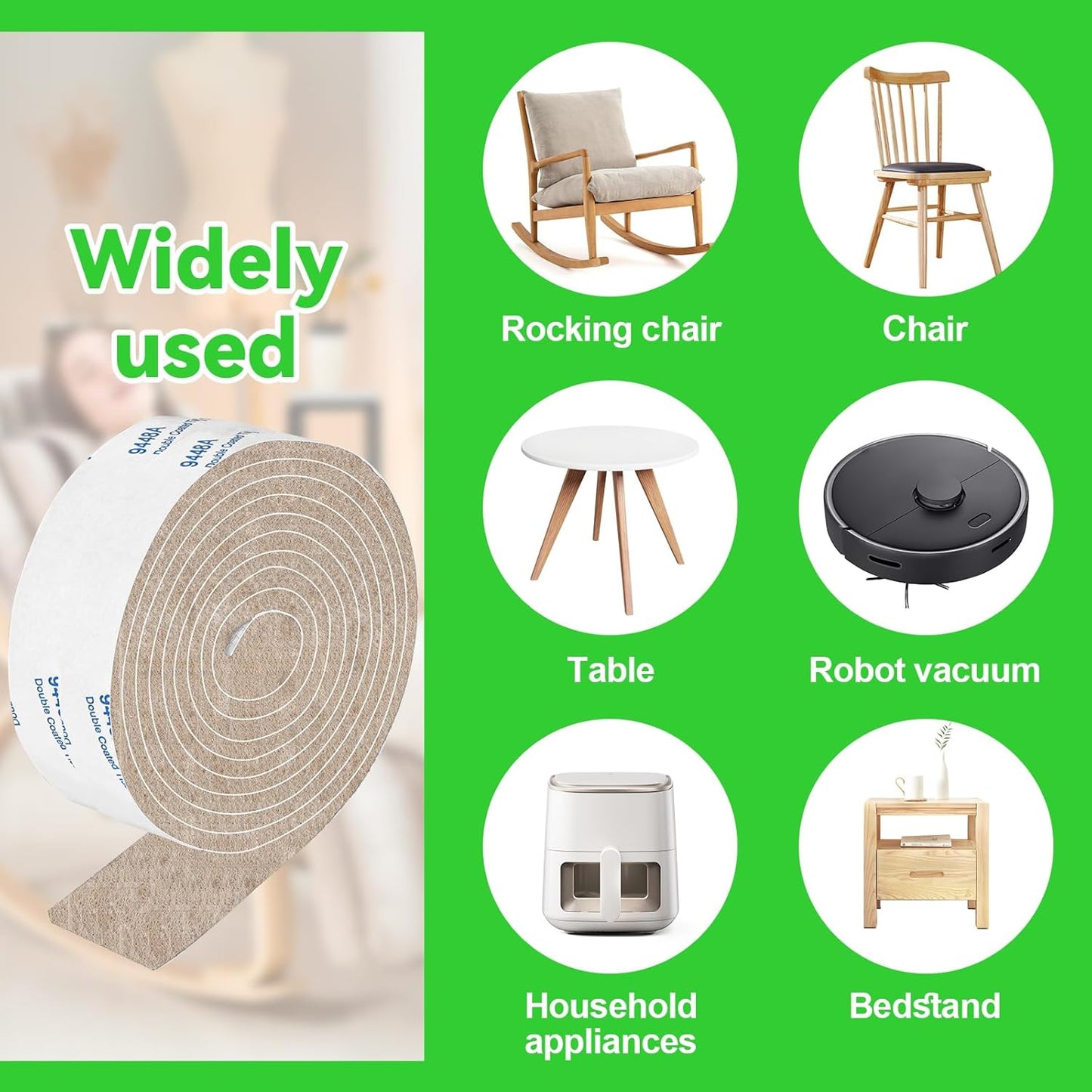 Felt Strips with Adhesive Backing, 2 Rolls 1x60 Inches Beige, Felt Tape with Adhesive Backing, Furniture Felt Strips