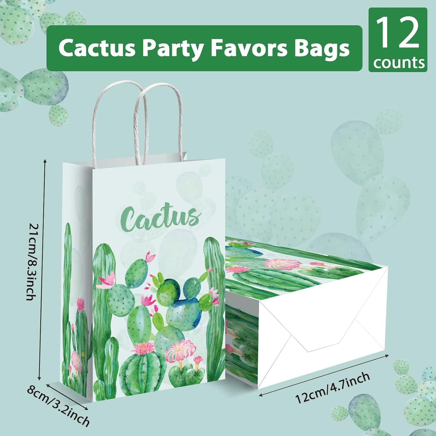 Gisgfim 12 Pcs Cactus Party Favors Candy Bags Cactus Theme Boho Birthday Party Goody Treat Paper Bags Floral Decorations