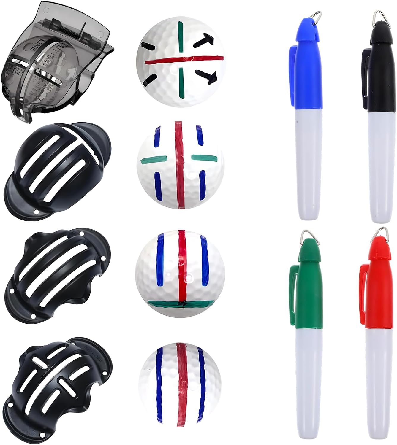 8 Pack Golf Ball Line Marker Tool,Golf Ball Stencil Alignment Kit,4 Golf Ball Marker Stencil and 4 Color Golf Ball Markers,Easy Ball ID &Putting Practice