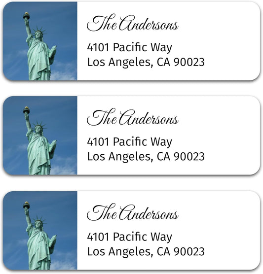 Personalized Patriotic Return Address Labels, Self-Adhesive Address Stickers on Sheets, 50-1000 Labels (Statue of Liberty Photo)