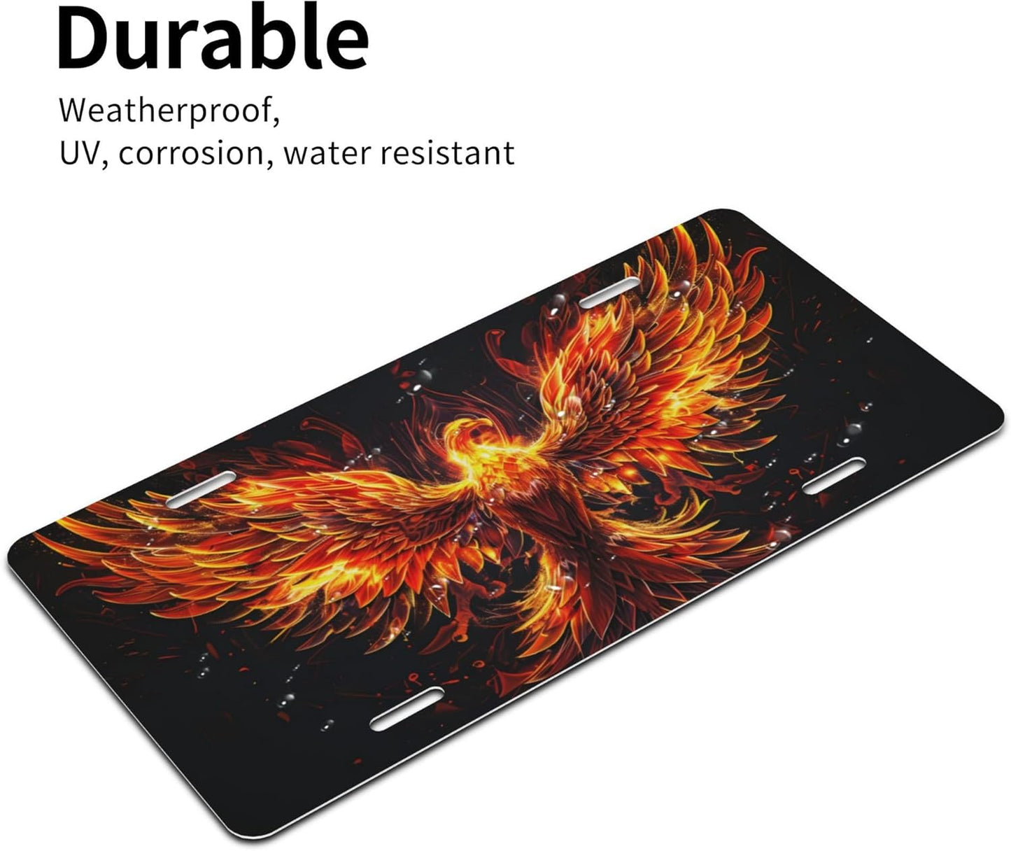 Golden Animal Phoenix Front License Plate for Car Designs Stainless License Plate Cover Holder for Men Women Metal Aluminum Decorative Accessory Vanity Tag Standard 6 X 12 Inch (4 Holes)