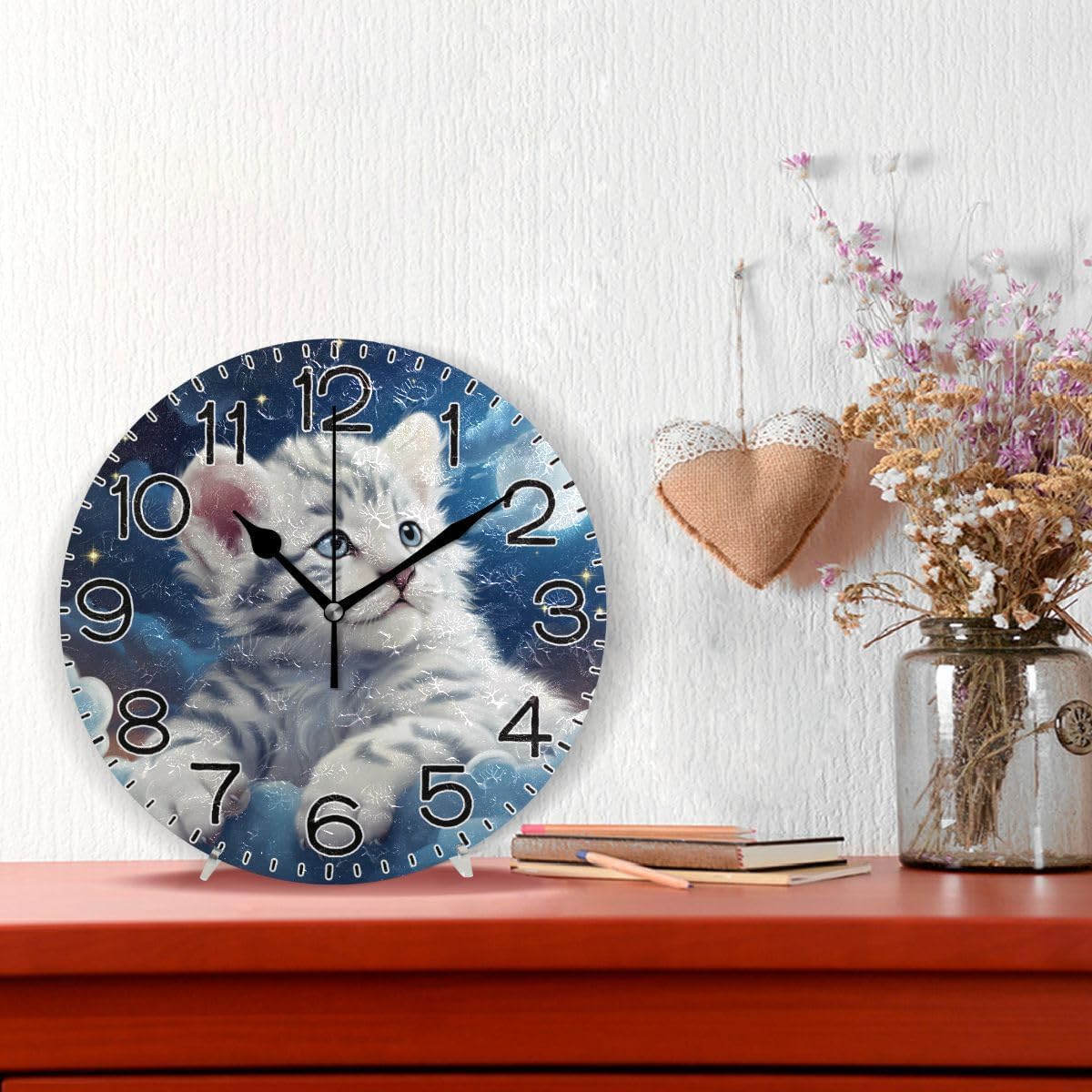 Cute Tiger Animal Wall Clock Battery Operated Non Ticking Silent Quartz Analog Rustic Farmhouse Round Clock Retro Decor for Home Kitchen Living Room Bathroom