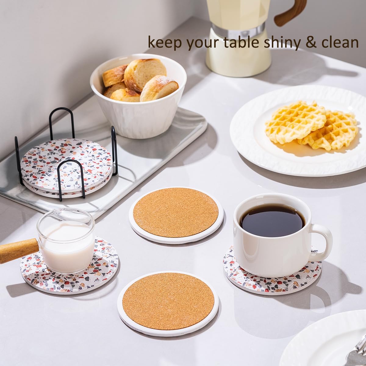 Coasters with Holder Set of 6, Absorbent Marble Drink Decorative Coasters for Coffee Cup Beverage Wine Beer Bar Housewarming