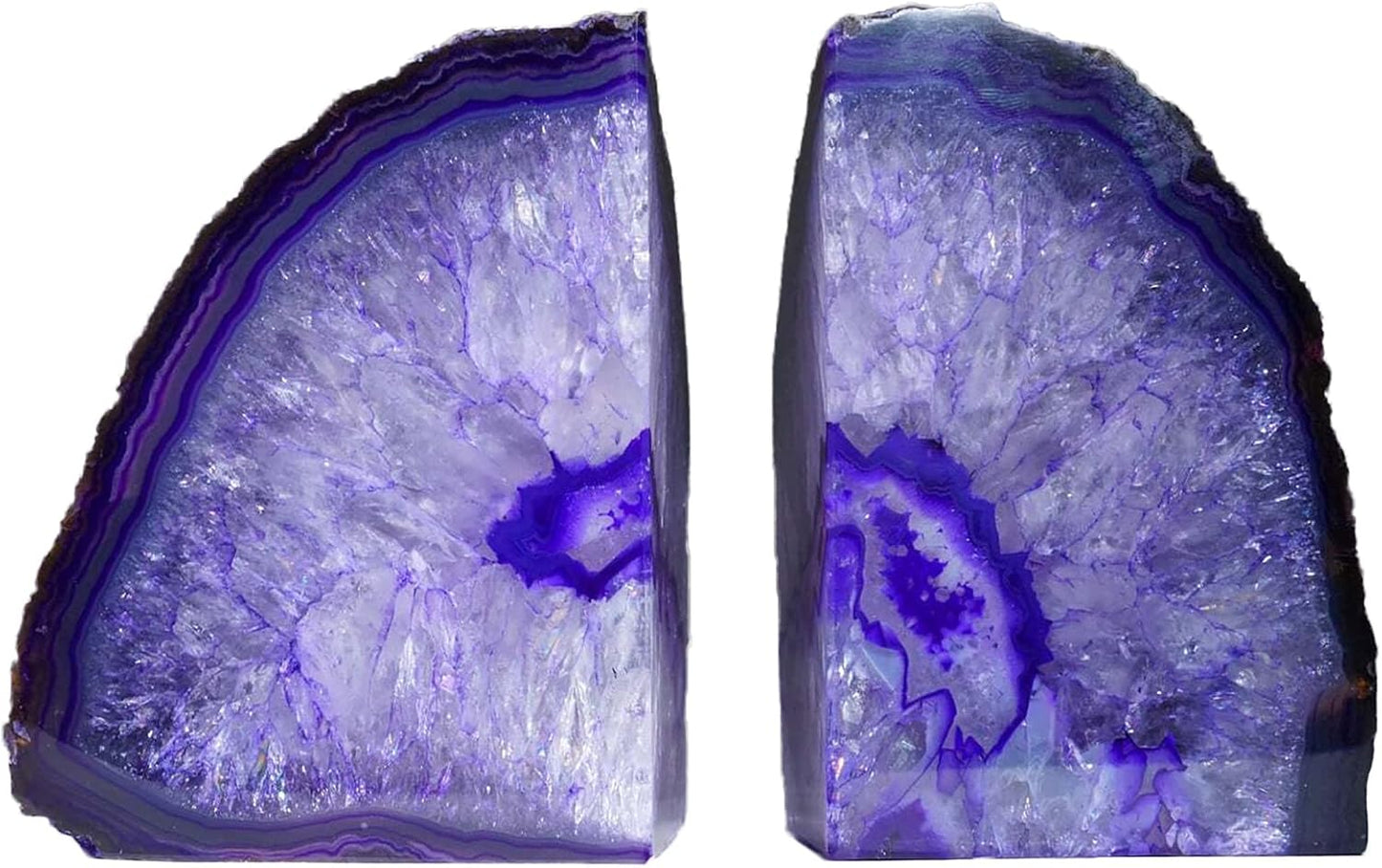 AMOYSTONE Agate Bookends Purple Decorative Stone Book Holders for Hardback Book or Cookbooks, Unique Stone Book Stoppers Bookends 4-5 LBS with Rubber Bumpers, Home Office Decor