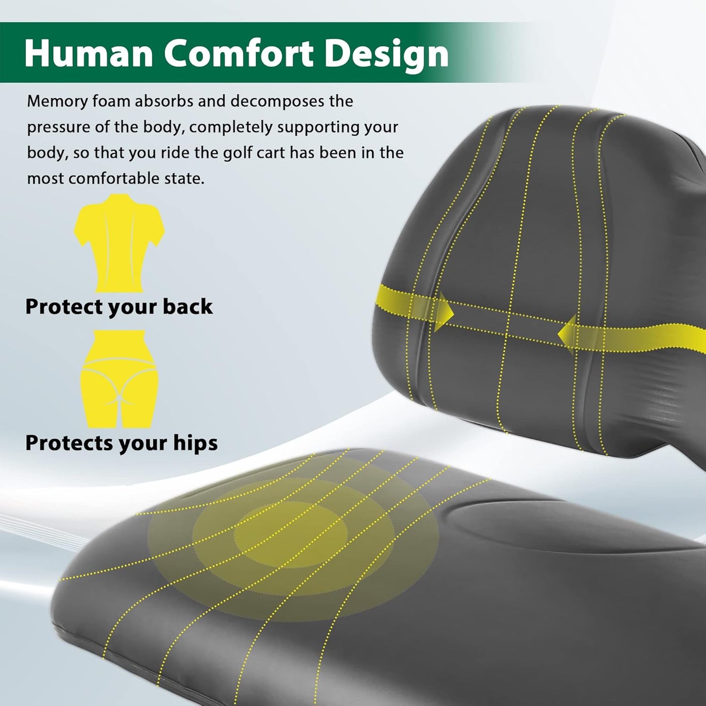 10L0L Golf Cart Seat-Front Seat Cushion & Backrest for Golf Cart Club Car Precedent (2012-up) Premium Sponge Comfortable Soft (Black)