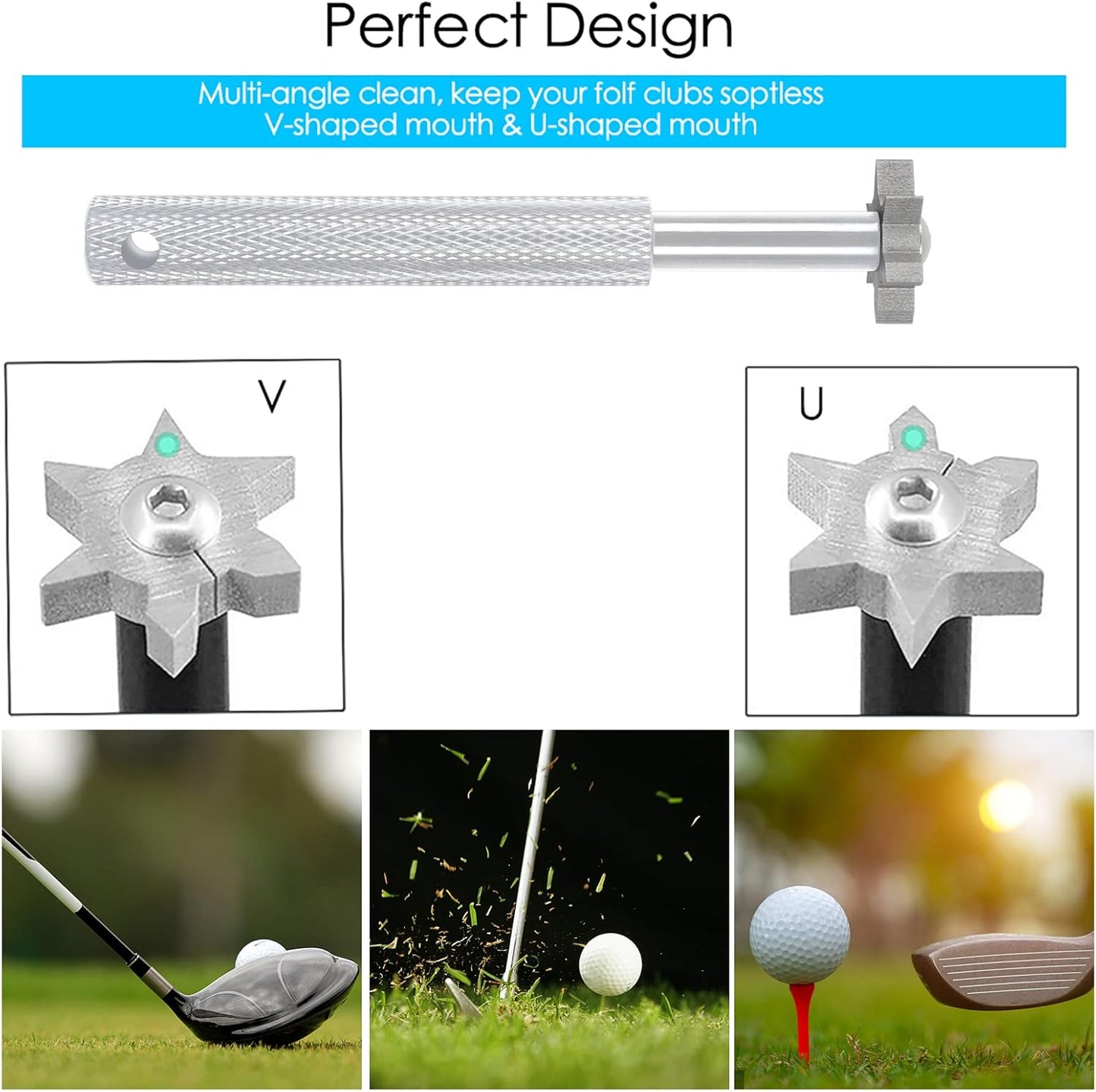 VIPMOON Golf Club Groove Sharpener Tool, Golf Brush and Groove Cleaner with Retractable Zip-line Aluminum Carabiner, Groove Sharpener Golf for Wedge & Irons, U & V-Grooves, Golf Accessories for Men