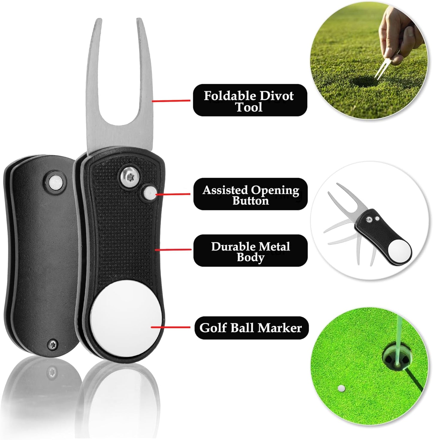 Golf Essentials Kit | Must Have Golf Accessories - Golf Water Brush, Golf Towel, Golf Club Brush, Golf Ball Marker, Divot Repair Tool, Golf Ball & Golf Tee Holder, Golf Gifts for Men