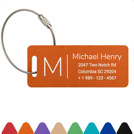Personalized Luggage Tags for Suitcases Custom Metal Name Tags for Backpacks Bags Travel - Small (Orange)