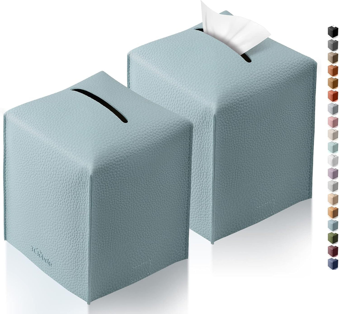 Tissue Box Cover for PU Leather, Modern Simple Solid Color Holder Square Tissue Bag, Ideal for Bathrooms,Office,Car,Nightstand,Outdoor Tent,Dining Table,5"X5"X5", Double Blue