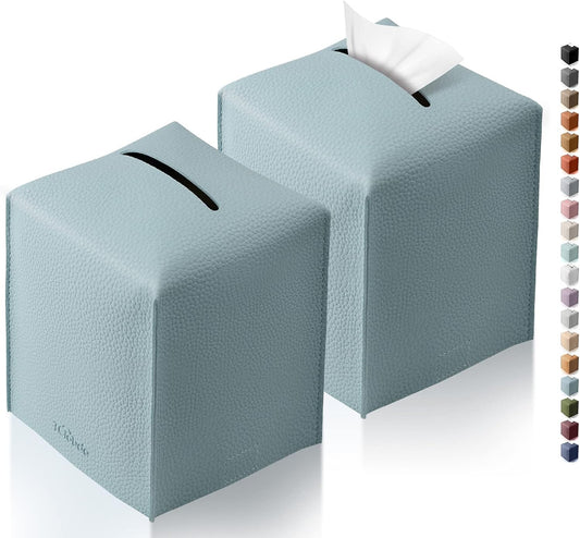 Tissue Box Cover for PU Leather, Modern Simple Solid Color Holder Square Tissue Bag, Ideal for Bathrooms,Office,Car,Nightstand,Outdoor Tent,Dining Table,5"X5"X5", Double Blue