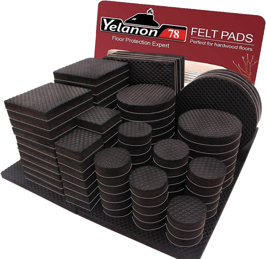 Yelanon Non Slip Furniture Pads -78pcs (1+2+3+4)” Furniture Grippers Hardwood Floors, Non Skid for Furniture Legs,Self Adhesive Rubber Feet, Anti Slide Furniture Protector for Keep Couch Stoppers