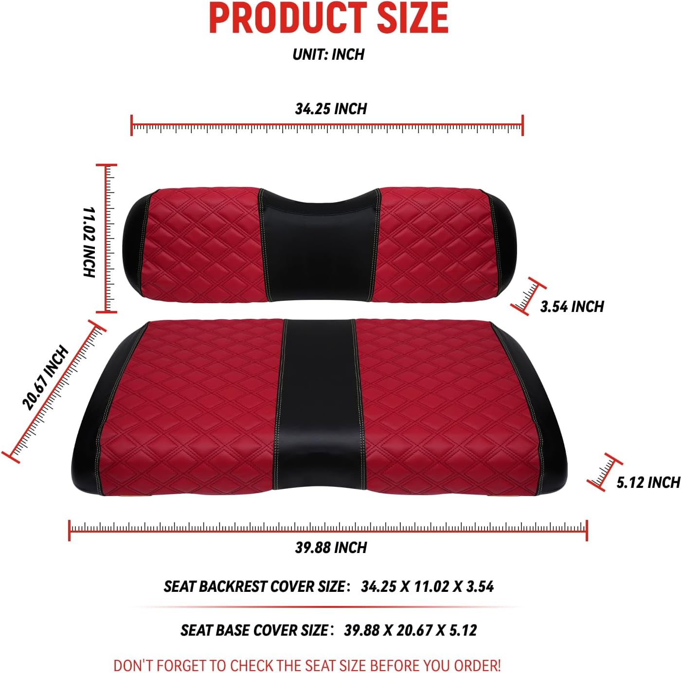 Golf Cart Seat Covers for EZGO RXV 2008 Up Front OEM Universal Seat Cushion, Marine Grade Vinyl Leather EZGO RXV Seat Covers/Easy to Install-Deep Red (2PCS)