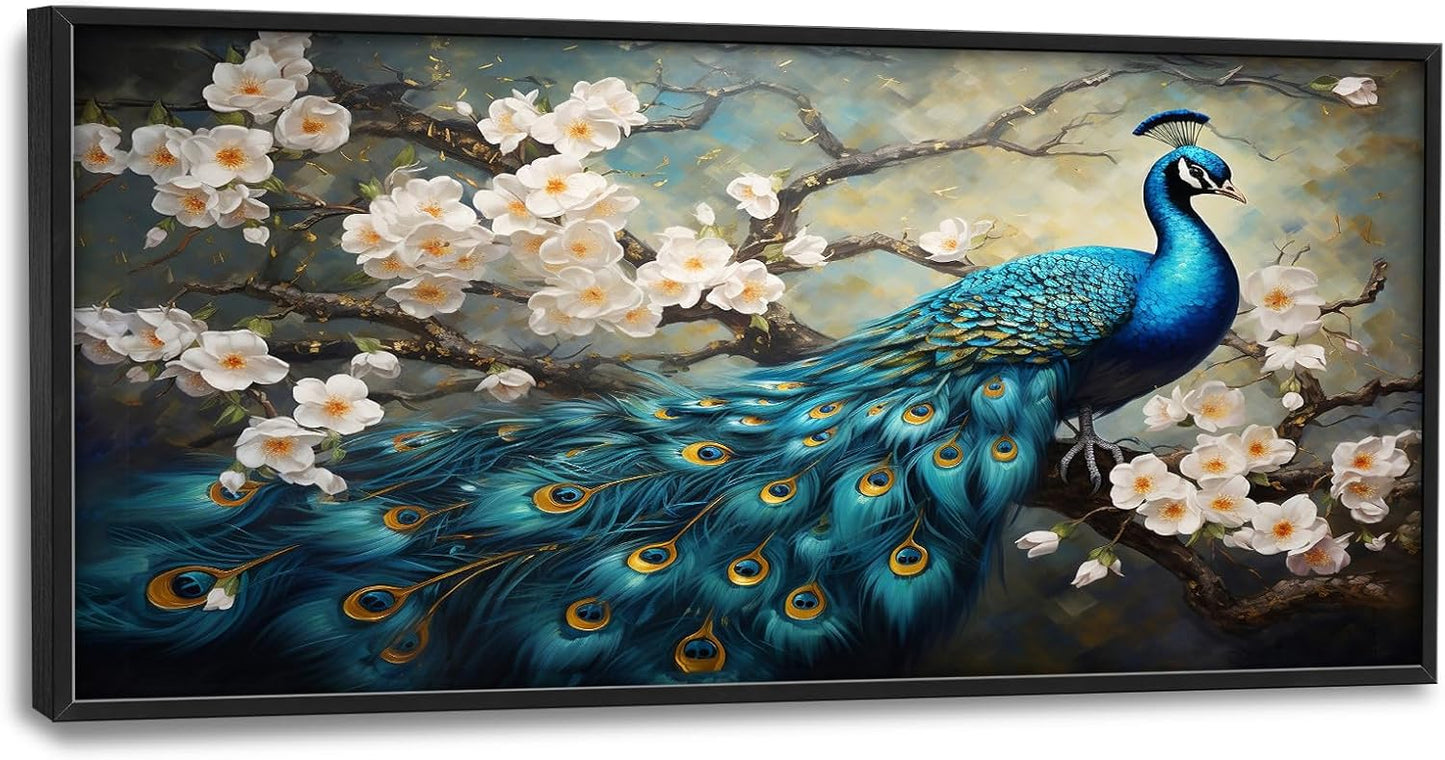 Peacock Large Framed Wall Art for Living Room Peacock Pictures Wall Decor Canvas Print Painting Home Decorations Artwork for Office Bedroom 60x30 inch