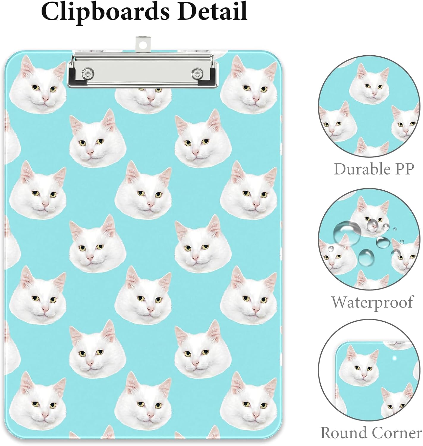 Rimilak Plastic Clipboards with Metal Clip, A4 Letter Size 9 x 12.5 in, Office Decorative for Students Women Men and Kids, Cute Custom Pattern, Cute Cat