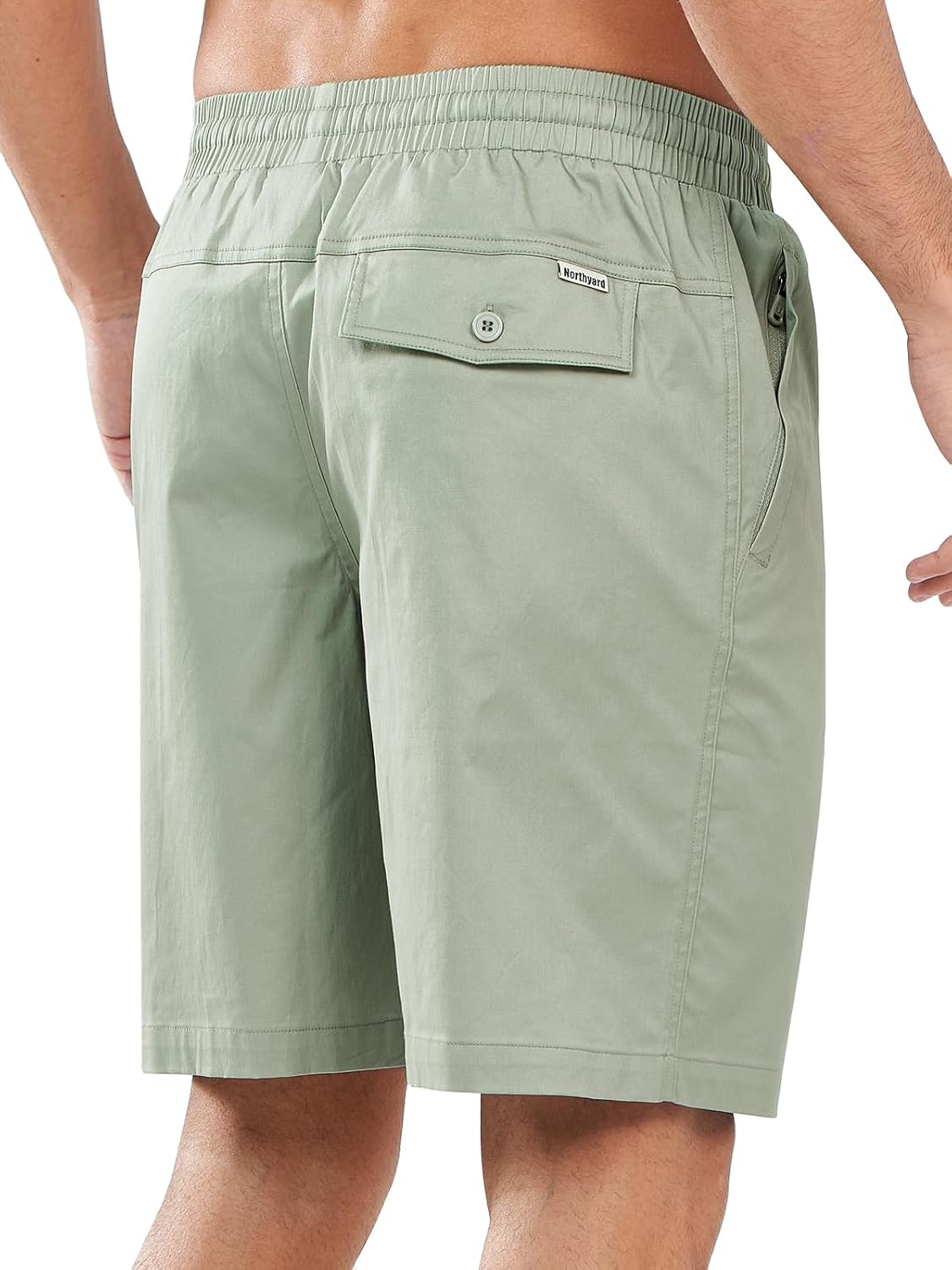 NORTHYARD Mens Casual Shorts-Cotton 9" Golf Hiking Drawstring Elastic Waist Work Shorts with Zipper Pockets