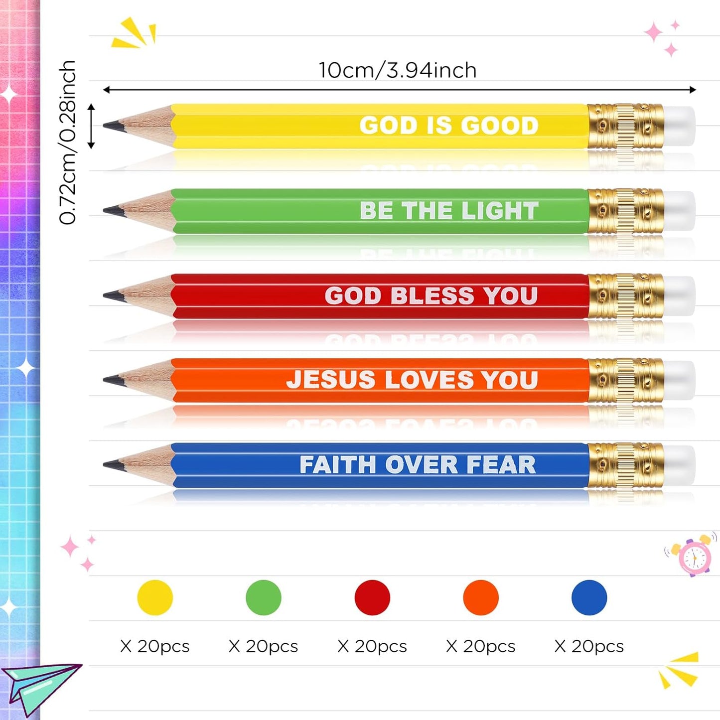 Jetec 100 Pcs Mini Pencils Bulk Inspirational Golf Wooden Half Pencils with Eraser and Motivational Sayings Back to School Gifts for Kids Student Teacher First Day of School(Rainbow Color)
