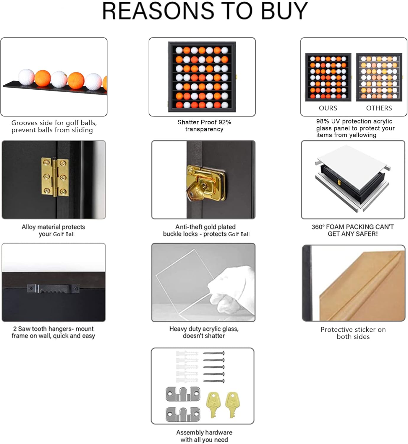 49 Golf Ball Display Case Cabinet Wall,Golf Ball Display Rack ,Golf Gift for Golf Enthusiast Collectibles with UV Protection Acrylic Door(Black)