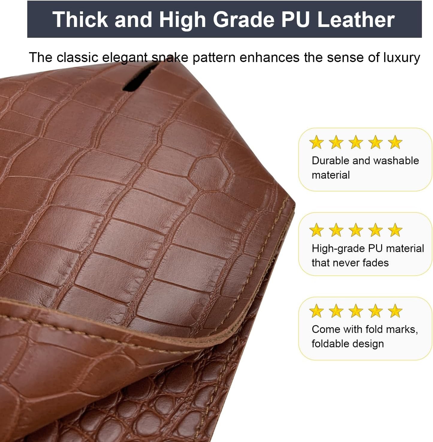 Tissue Box Cover 5X5X5'' PU Leather Tissue Holder Square Tissue Cube Box Organizer for Bathroom Vanity Countertop, Car, Night Stands, Office, Home, Kitchen (SnakeBrown, 1Pack)