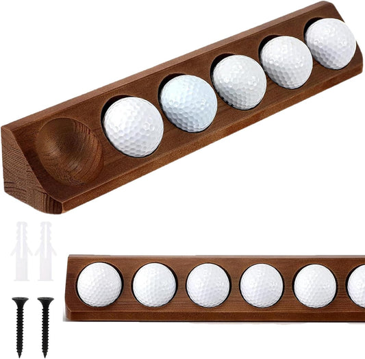 Wooden Golf Ball Display Case 1 Pack, Golf Ball Holder Display with Wall Mount & Tabletop Stand - Displays 6 Standard Size Golf Balls, Golf Accessories Gift for Men (Walnut Color)