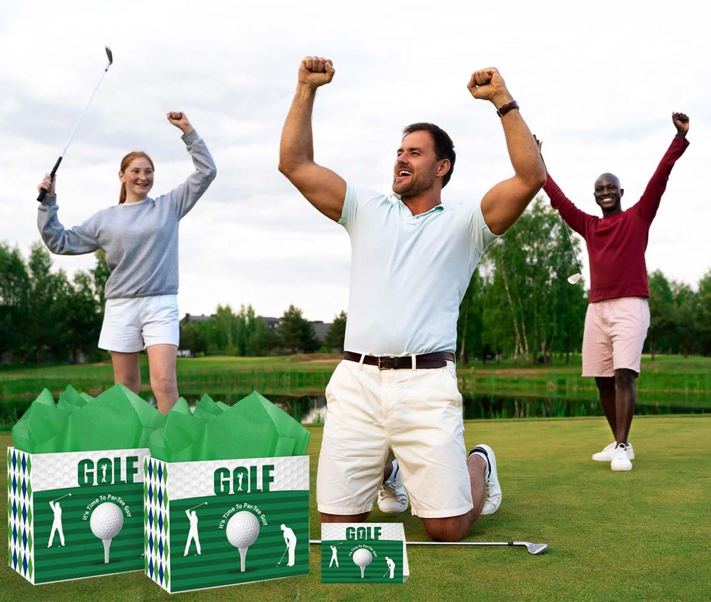 Golf Gift Bag with Tissue Paper Ideal for Golf Themed Gifts, Birthdays, and Special Occasions Reusable Golf Club Gift Wrapping Bag for Men and Kids – Includes Golf Gift Card and Golf Party Favor Bags