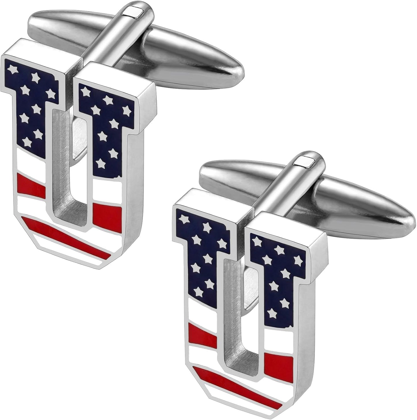 AMITER Initial Cufflinks for Men, American Flag Pattern Cuff Links Men's Shirt Studs Suit Accessories Gift