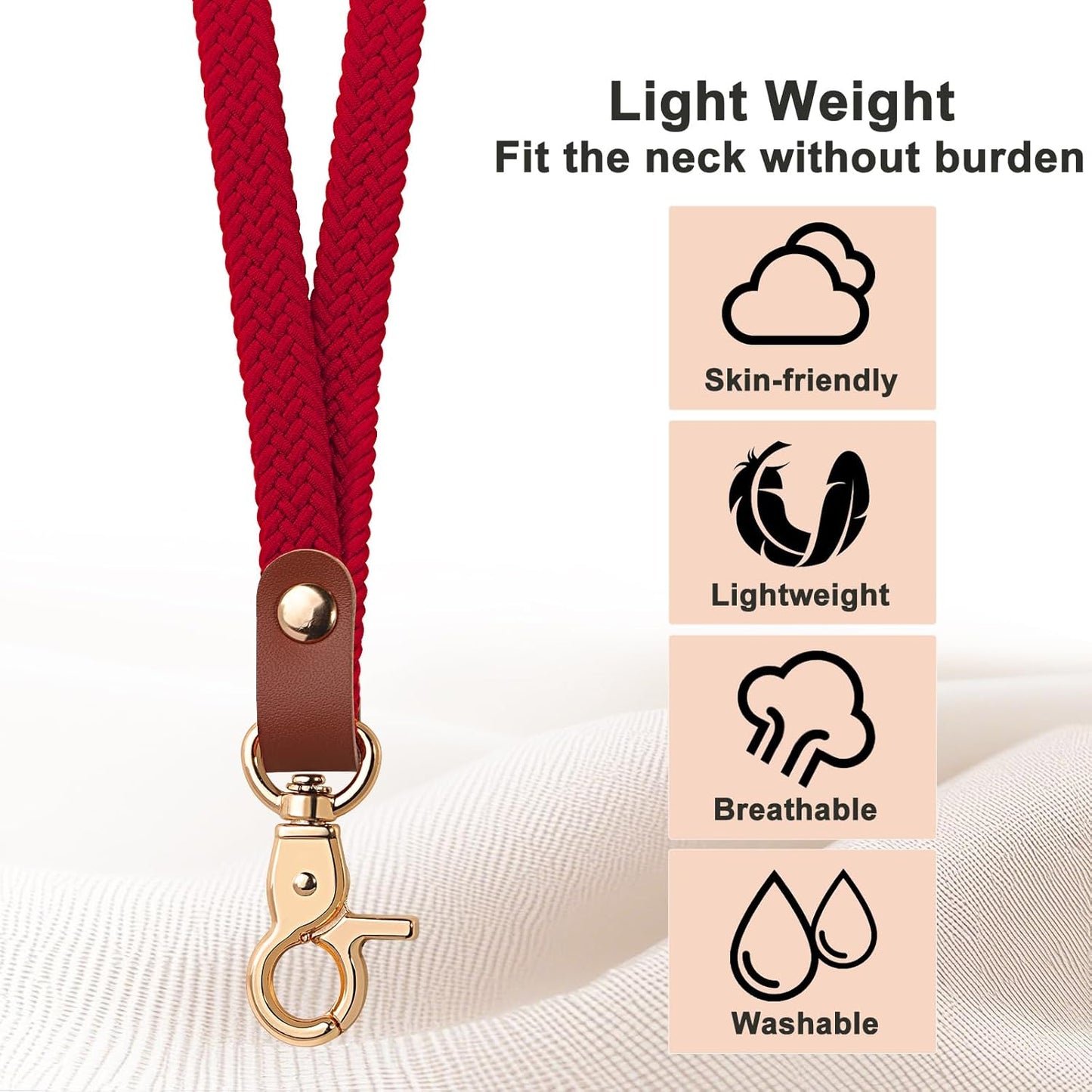 Fishent Stretchy Thin Lanyards for Keys ID Badges, Cute Long Teacher Neck Key Lanyard Keychains for Women Men Wallet Phone(Red)