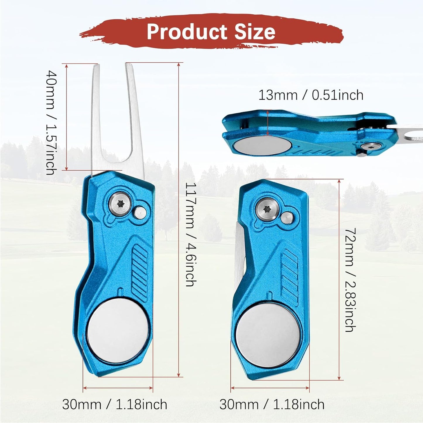Golf Divot Repair Tool- Switch Foldable Divot Tool with Magnetic Ball Marker & Open Button Use for Golf Accessories