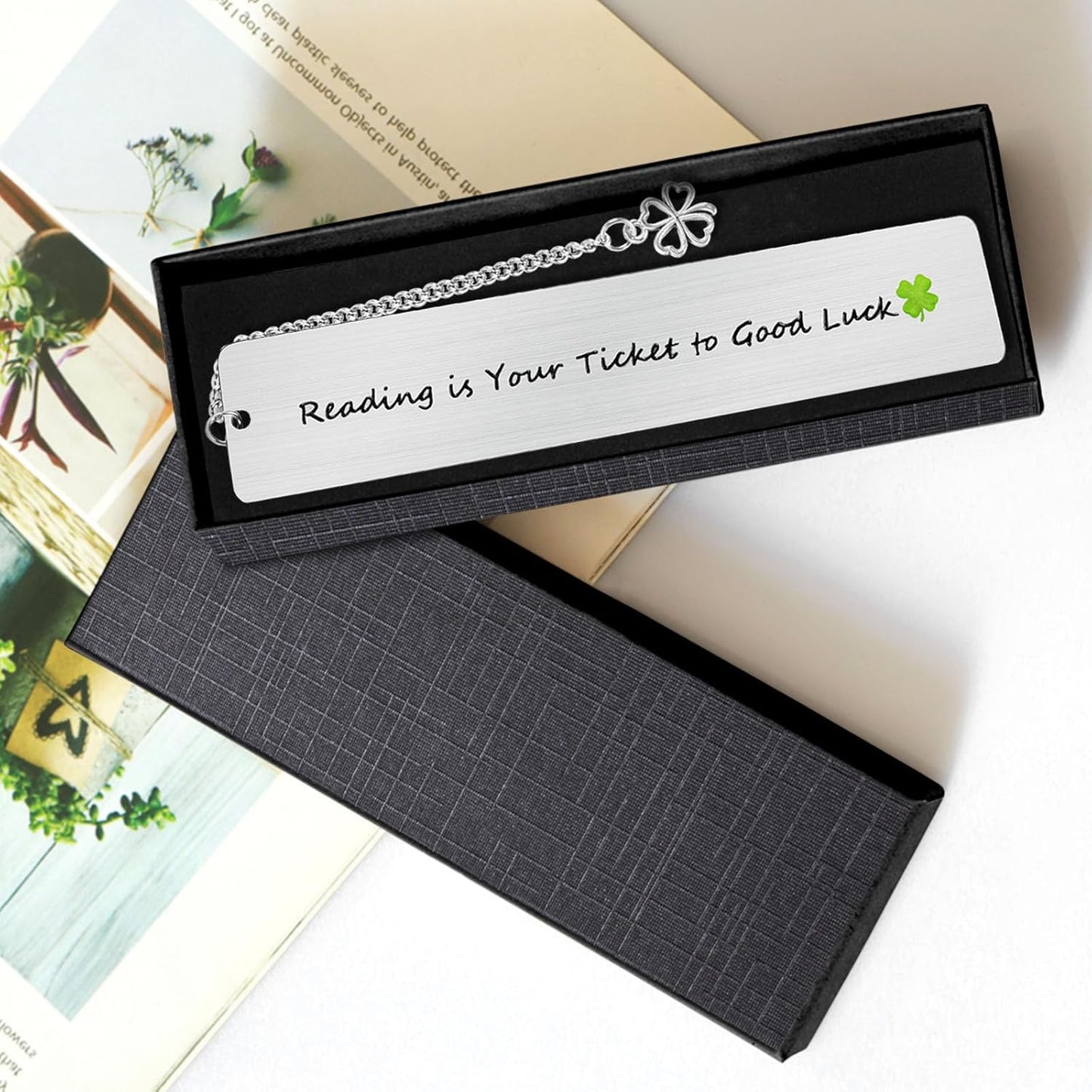 Teacher Appreciation Gifts, Cute Flower Metal Bookmarks for Book Lovers Students Friends Women Anniversary Christmas Birthday Graduation Valentine's Day (Reading is Your Ticket to Good Luck)