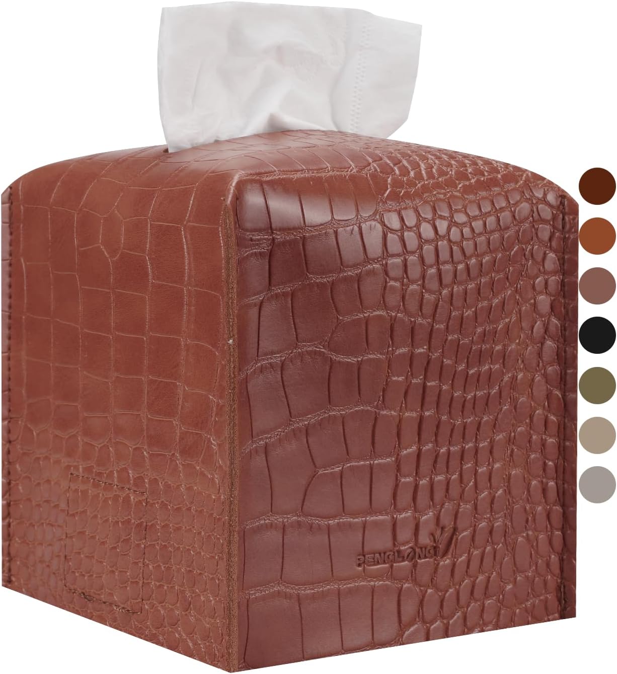 Tissue Box Cover 5X5X5'' PU Leather Tissue Holder Square Tissue Cube Box Organizer for Bathroom Vanity Countertop, Car, Night Stands, Office, Home, Kitchen (SnakeBrown, 1Pack)