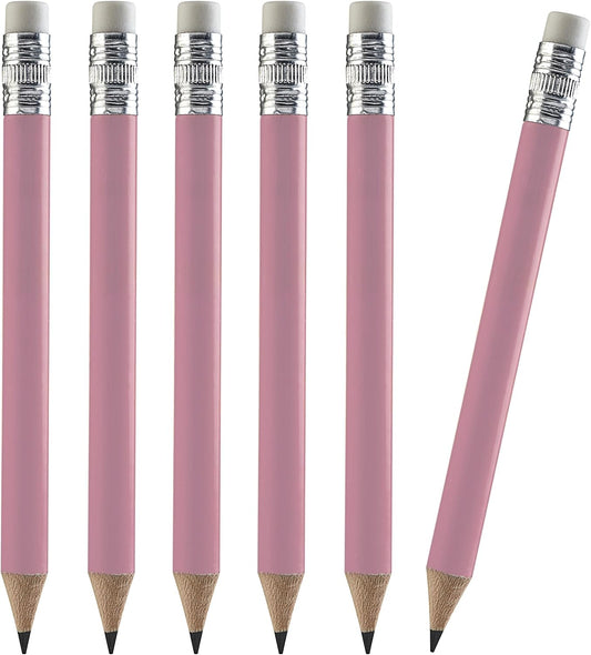 TH Golf 100pcs Golf Pencils, 4 Inch Mini Half Pencils with Eraser Sharpened Wood Mini Round for Schools Wedding Toddlers Home Corporate Multiple Colours (Light Pink)