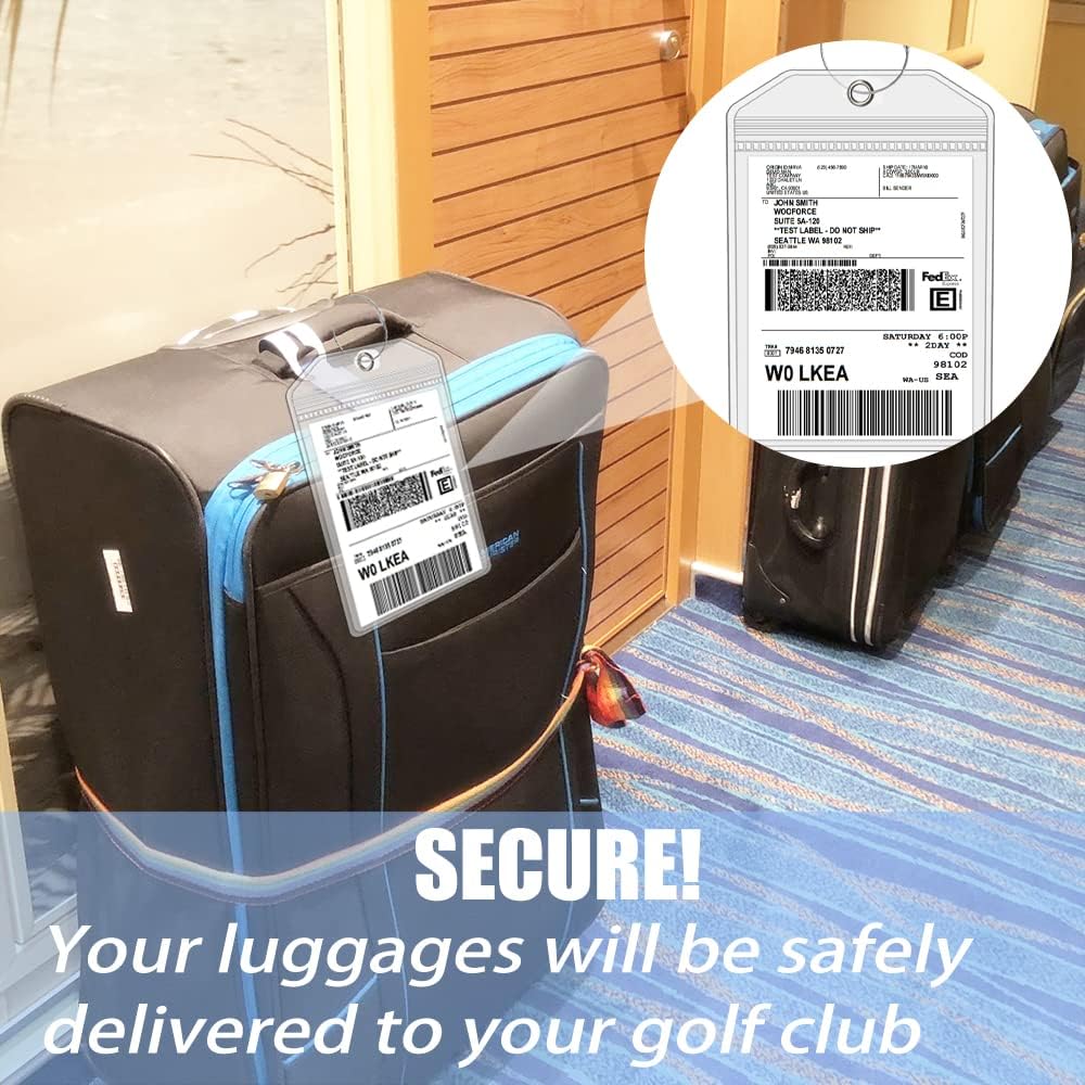 Extra Large Golf Luggage Tag 9" x 6 ", Shipping Label Holder for Golf Bag- Plastic Waterproof Zipper Pouch - PVC Luggage Tag for Ship Sticks 4 Packs